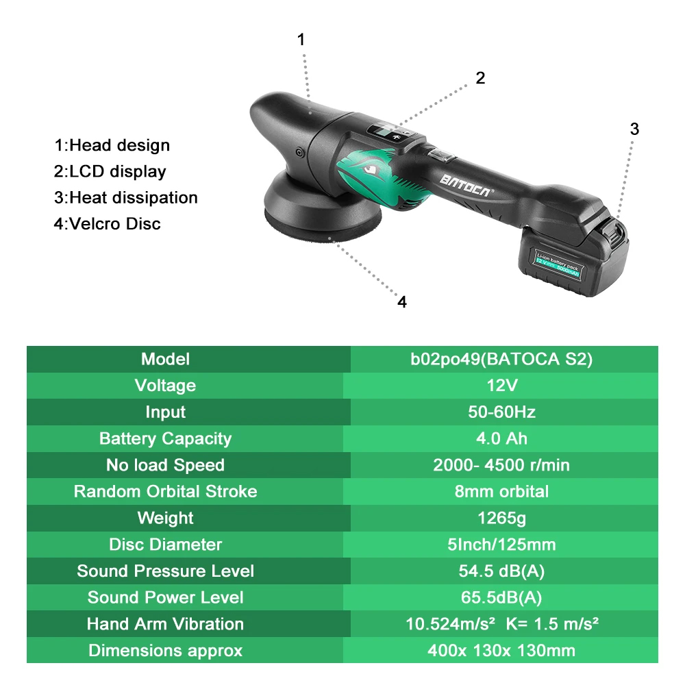 Batoca S2 4.0Ah Kabelloser Aut – Orbital Polisher Da Bewertung und Preis